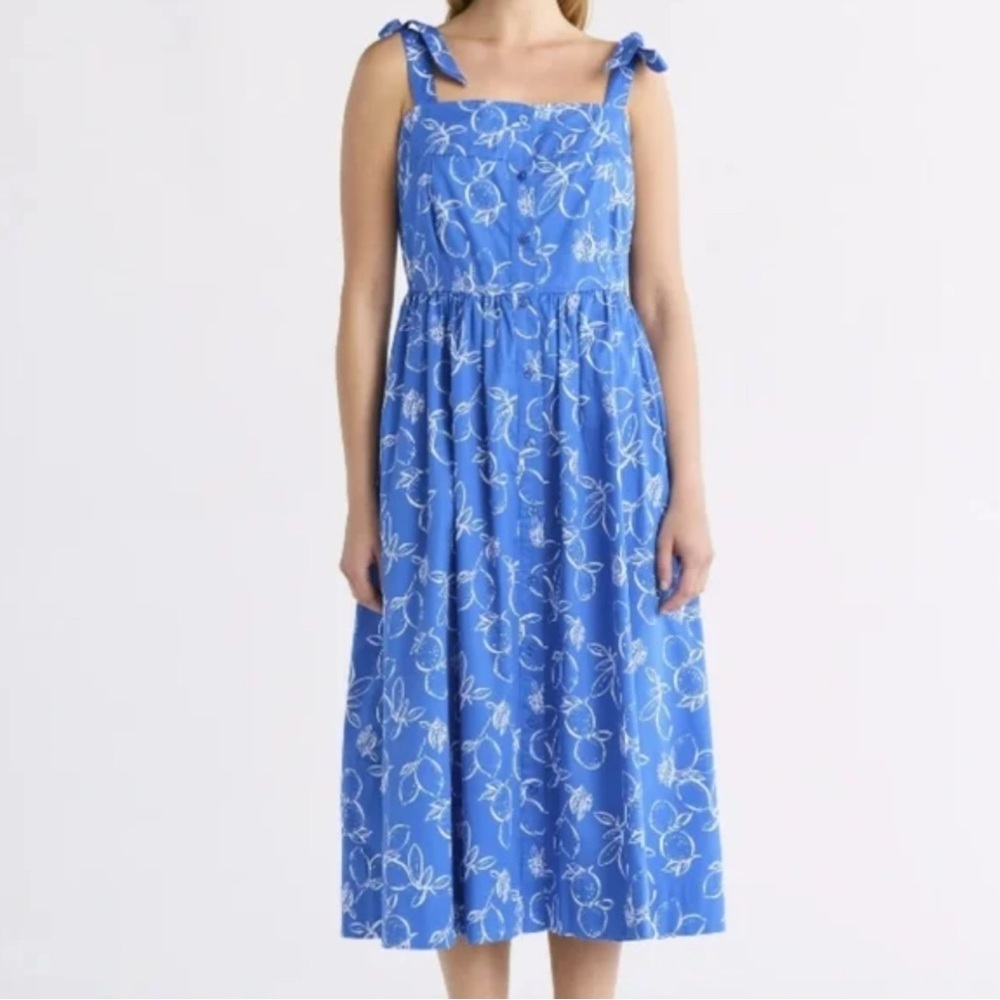 FREE ASSEMBLY PLUS SLEEVELESS COTTON ULTRA BLUE MIDI DRESS WITH TIE SHOULDERS 4X